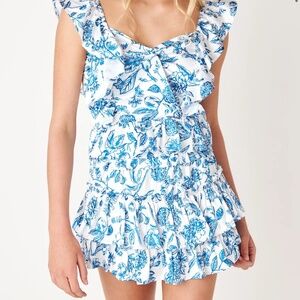 Cake for Dinner ophelia satin garden top & skirt garden toile blue Xsmall